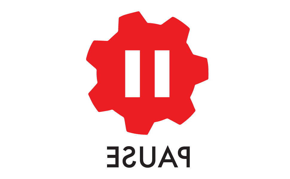 A 'Pause' icon inside a red gear, with the word 'PAUSE' underneath
